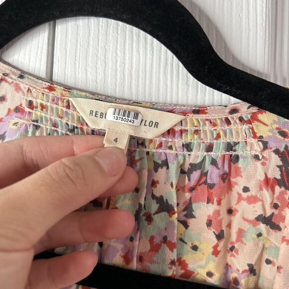 Rebecca Taylor Margo Pink Floral Print Short Sleeve Wrap Dress Women's Size 4 - Picture 4 of 11